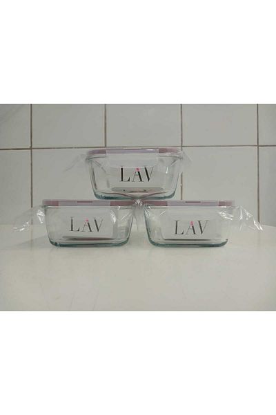 LAV Feyzade Fresco Glass Locked Storage Container Set of 3 Rectangular (1200 Cc)-(Frs-257)