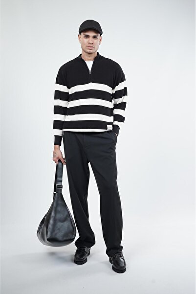 Butik TREND BIZ Πλεκτό πουλόβερ με μισό φερμουάρ με ριγέ ριγέ