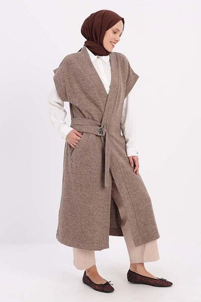 ALLDAY Long Vest with Stone-Belt Metal Buckle Pockets
