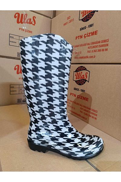 Emek Feliçita_zenne_rain_boots Μακρύ_λευκό_μαύρο 33εκ