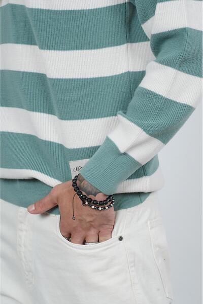 Butik TREND BİZ Півзастібка на комірі, смугастий оверсайз трикотажний светр