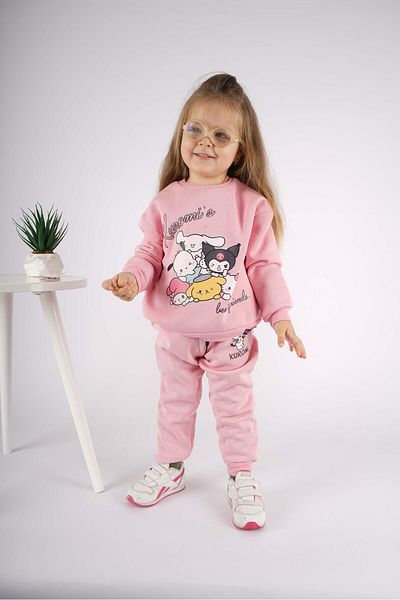 MİNİKO KİDS Girl's Kuromi Model 3 Threads Charted Cotton Tracksuit Set