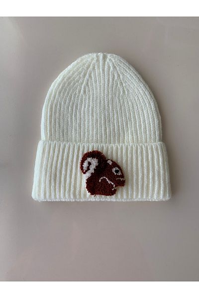 byebruketenci New Year's Eve - Cream Wool Beret, Squirrel Punch Detailed Hat