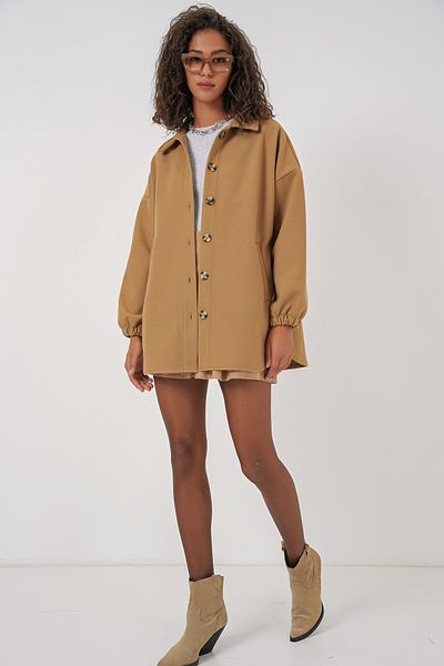 Bigdart 0674 Cămașă oversize muștar cu buzunar