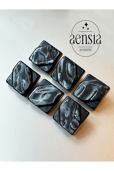 aensia معطف بوليستر مربع كبير مقاس 3.43 سم - نمط أسود مع زر معطف بيرليسسينت - عبوة من 6 قطع
