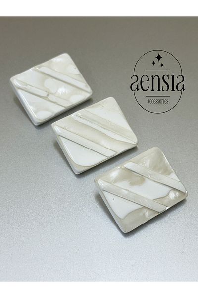 aensia معطف مستطيل من البوليستر مخطط باللون الأبيض - 3.81 سم، تفاصيل لؤلؤية، 3 عبوات بأزرار