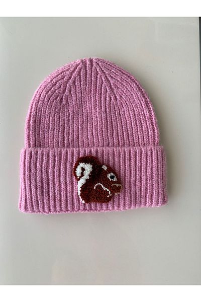 byebruketenci New Year's Pink Hat - Woolen Cap, Squirrel Punch Detailed Gift