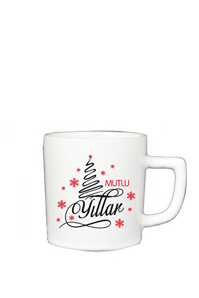 Viva Seramik Christmas Patterned D Handle Double Cup no 14 - Happy New Year Drawing( christmas cup)