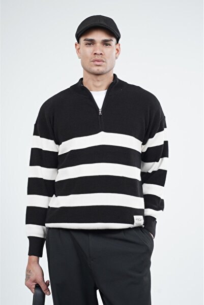 Butik TREND BIZ Πλεκτό πουλόβερ με μισό φερμουάρ με ριγέ ριγέ