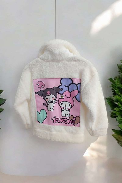 Urz Kids White Girl's Kuromi Themed Plush Coat Girl's Plush Cardigan