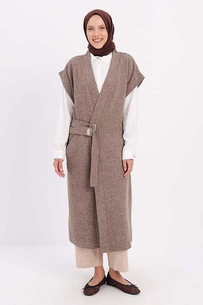 ALLDAY Long Vest with Stone-Belt Metal Buckle Pockets
