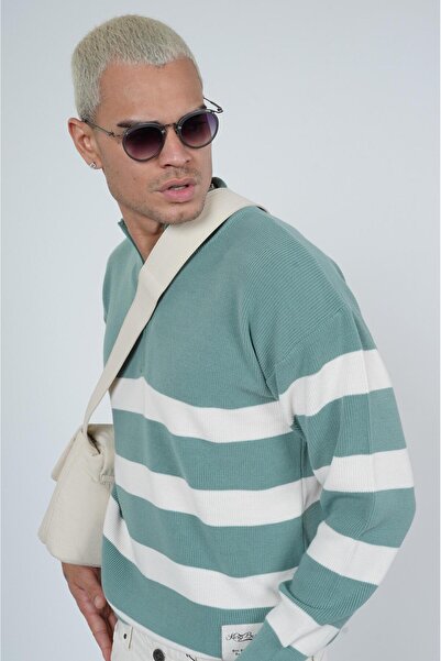 Butik TREND BİZ Півзастібка на комірі, смугастий оверсайз трикотажний светр