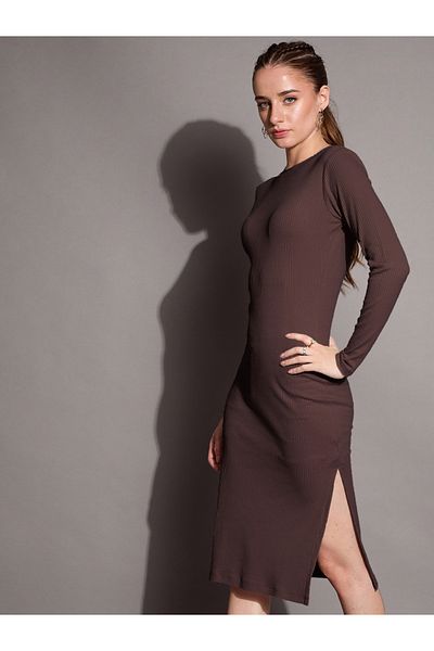 Sassafras By Styli Ribbed Bodycon Knee Length Dress with Side Slit