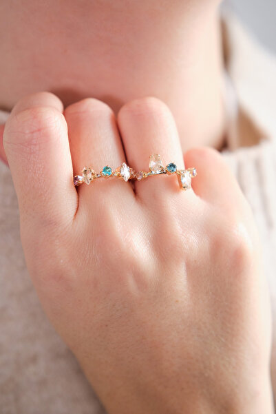 AURRARİ Gold 2'Lİ MİNİMAL, RENKLİ YÜZÜK