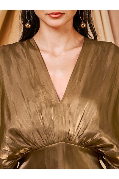 Mish By Styli Metallic Kimono Sleeves Knee Length Dress