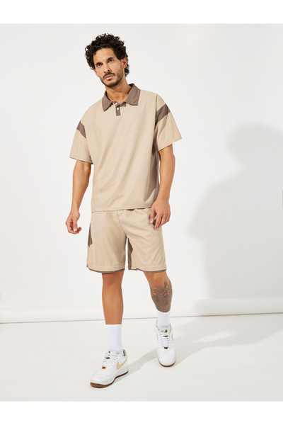 Styli Contrast Panel Dropped Shoulder Polo & Shorts Co-Ords