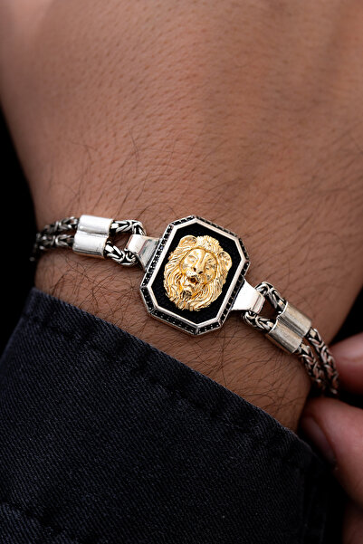 OSMANLI GÜMÜŞ Erkek Gümüş Bileklik - Aslan Figürlü Kral Zincirli 925 Ayar Güm...