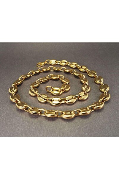 OSMANLI GÜMÜŞ Gemici Ince Model Çelik Erkek Kolye Zincir Altın Kaplama