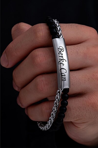 OSMANLI GÜMÜŞ سوار رجالي من الفولاذ المطرز باللون الأسود - يمكن كتابة الاسم