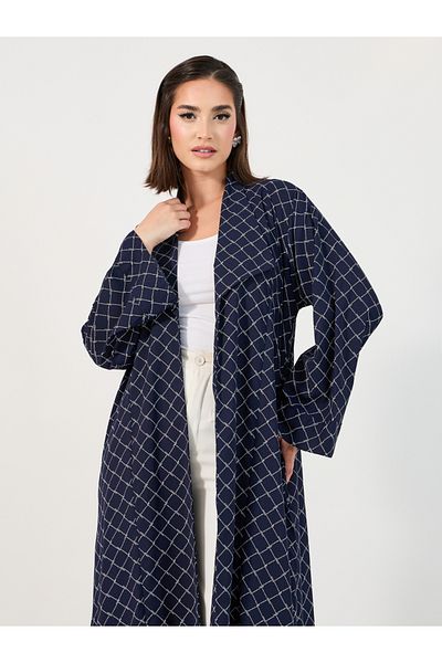Styli Shawl Collar Geo Print Crepe Abaya