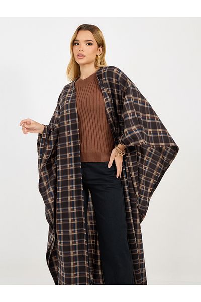 Styli Checked Pattern Wool Like Winter Cape Abaya