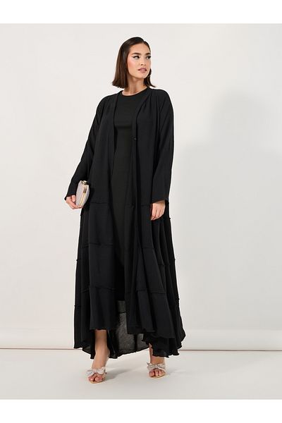 Styli Tiered Crepe Abaya with Flared Hem
