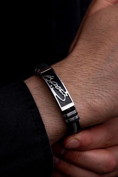 OSMANLI GÜMÜŞ Mustafa Kemal Atatürk Signed Men's Rubber Bracelet
