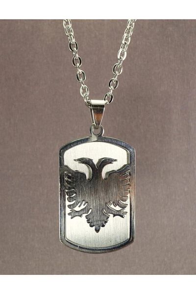 OSMANLI GÜMÜŞ Men's Ottoman Albanian Eagle Steel Necklace Chain