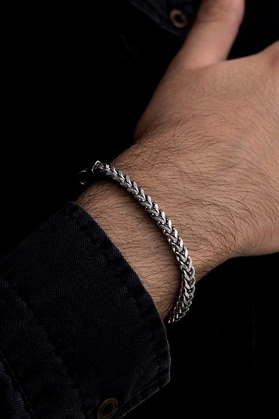 OSMANLI GÜMÜŞ Men's Steel Bracelet - Square Cut Model Men's Stainless Steel Bracelet