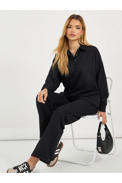 Styli Solid Long Sleeves Polo T-Shirt & Pants Co-Ords Set