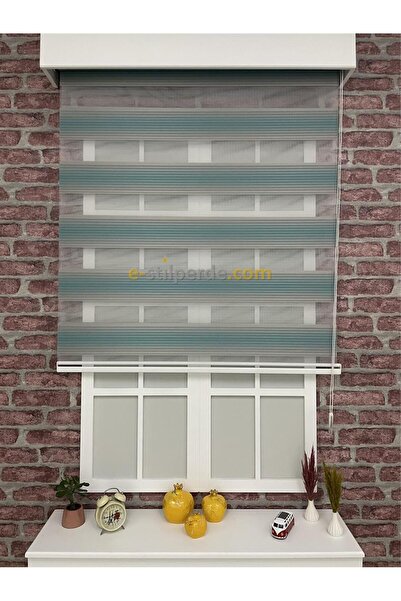 IŞILTI Perde Sistemleri Zebra Perde Turkuaz Geçişli ( Etek Dilimsiz )