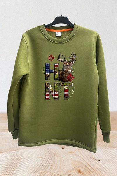 WİDİ Φούτερ Hunting Hunting Camouflage Hunt σε έγχρωμη στάμπα αρραβώνων και φούτερ με λαιμόκοψη ελαφιού