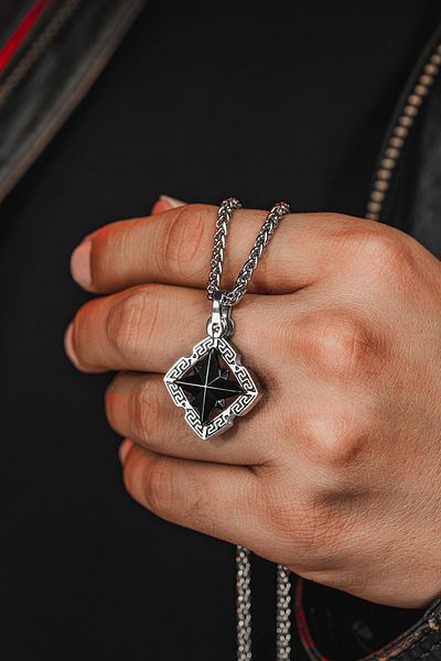 OSMANLI GÜMÜŞ Men's Steel Necklace - Modern Polar Star Model Men Necklace