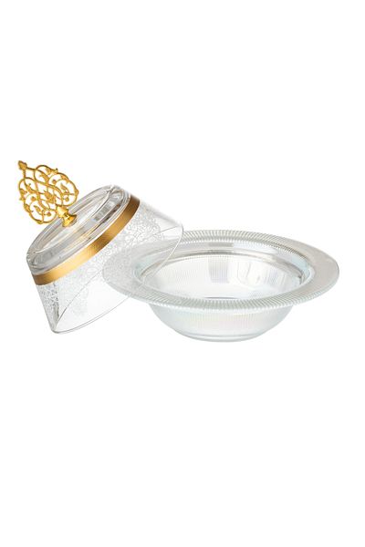 Byblos Turkish glass dates and sweets bowl with decoration size 27 cm in diameter and 5 cm in depth