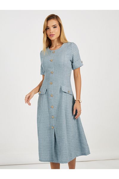 Styli Tweed A-Line Midi Dress with Button Detail