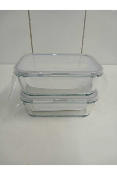 LAV Feyzade Fresco Set of 2 Glass Storage Containers with Lock - Rectangular (1200 Cc)