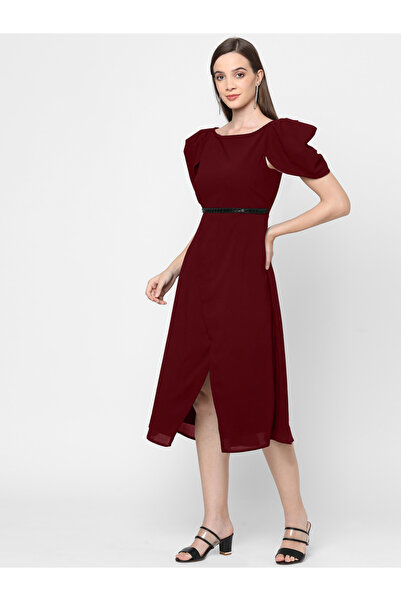 Mish By Styli Tulip Sleeves Wrap Style Midi Dress with Beaded Waistband
