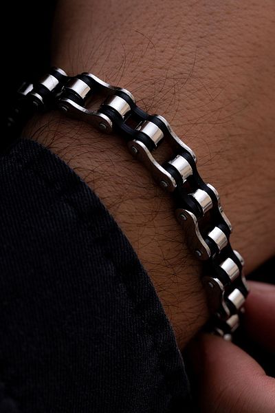 OSMANLI GÜMÜŞ Men's Motorcycle Bike Chain - Steel Bracelet, Black, Medium Thickness