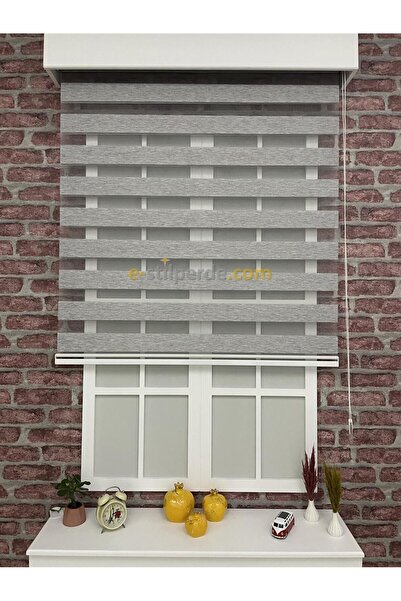 IŞILTI Perde Sistemleri Zebra Perde Lüks Bambu Gri ( Etek Dilimsiz )