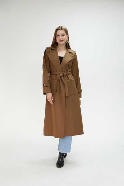 QUBERZ Belted Trench Coat with Pockets Brown
