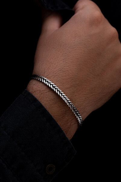 OSMANLI GÜMÜŞ Erkek Gümüş Bileklik - Tilki Kuyruğu Model Gümüş Kelepçe Bileklik