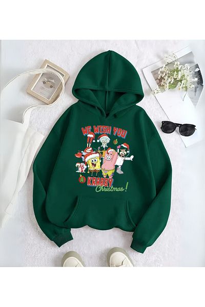 DEEFWEAR Φούτερ με κουκούλα με στάμπα Stillex SpongeBob Friends Merry Christmas