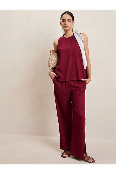 Femmella By Styli Solid Round Neck Top & Pants Co-Ords