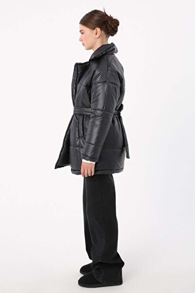 ALLDAY Siyah-Kalpli Kemer Aksesuarlı Şişme Mont