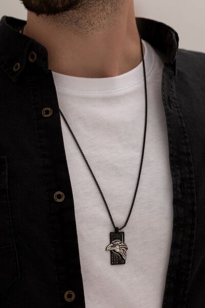 Otto Man Steel Jewelry Erkek Paslanmaz Çelik Kolye Kartal Kafası Figürlü Gümü...