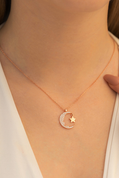 OSMANLI GÜMÜŞ Kadın Gümüş Kolye - Kadın Rose Renk Kemal Atatürk Silüet Ay Yıl...