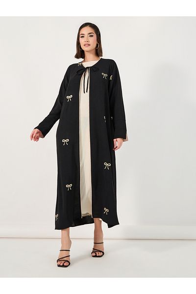 Styli Bow Embroidery Detail Tie-Up Jalabiya