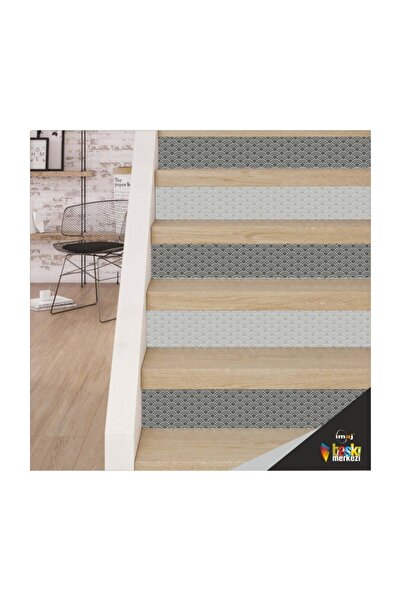 Bigaimaj Merdiven Sticker Kendinden Yapışkanlı Folyo Kaplama 5 Adet Gri-antrasit (18CM X 120CM)