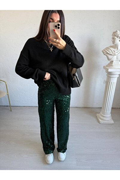 Bade Butik Yeşil Payetli Pantolon