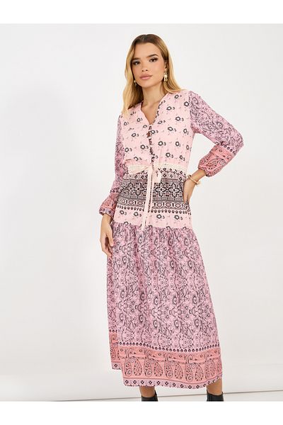 Styli Floral Paisley Print A-Line Midi Dress